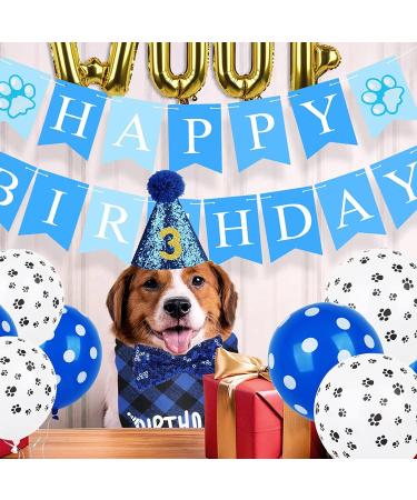 Dog Birthday Party Accessories | Bandana Hat Banner Set & Balloons - Celebrate with Stylish Decorations in Blue Gold & Black! - Buy Online on GoSupps.com