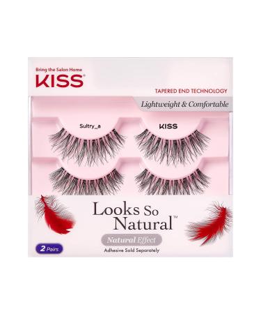 Kiss Looks So natural false eyelashes sultry 14 mm contains 2 pairs of lahes contact lens -friendly easy to attach reusable strip eyelashes 1 piece (1 Pack) Sultry double pack