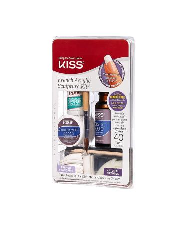KISS French Acrylic False Nails Sculpture Kit - Natural & French Manicure | Bubble-Free Nail Tips with Acrylic Liquid, Powder & Glue - Includes Application Brush and 40 Fake Nails - Buy Online on GoSupps.com