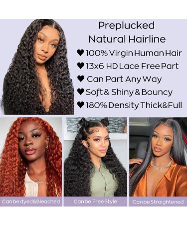 Poghes 13x6 Water Wave HD Lace Front Wig 24 Inch - 180% Density Pre Plucked Deep Wave Human Hair Wig for Black Women - with Baby Hair - Buy Online on GoSupps.com