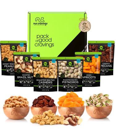 Dried Fruit & Nuts Gift Basket in Green Box (6 Assortments) Holiday Christmas Gourmet Bouquet Arrangement Platter, Birthday Care Package, Healthy Food Kosher Snack Tray for Adults Men Women