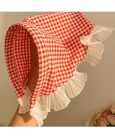 amangul French Style Hair Scarf Headbands Triangled Head Kerchief Hairband Checkered Bandanas Headbands Cute Hair Accessory(Blue) - Buy Online on GoSupps.com