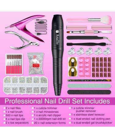 Asalle Electric Nail Drill Kit with Nail Clippers | Professional Nail Drill Machine for Acrylic Nails | Includes Cuticle Trimmer & Other Tools | Salon Home Use | Black - Buy Online on GoSupps.com