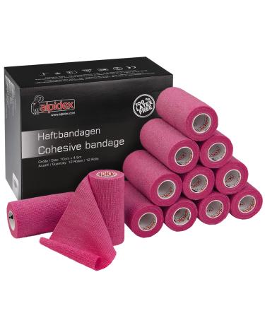 Alpidex 12 rolls adhesive tape 10 cm x 4.5 m self -adhesive bandage pet bandages fixing band sport vet wrap tape self -adhering color: pink