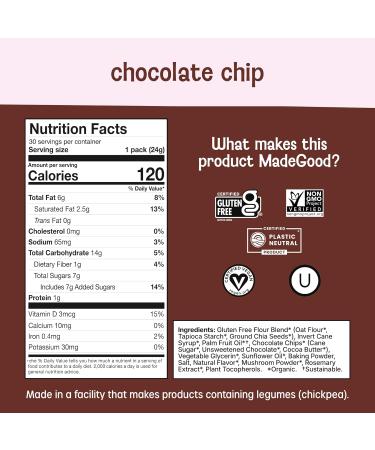 MadeGood Soft Baked Chocolate Chip Mini Cookies - Gluten-Free, Safe For School Snacks | 30 Count - Buy Online on GoSupps.com