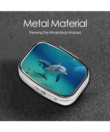 Dolphins Underwater Printing Small Pill Case | Cute Travel Pill Organizer | 2 Compartment Pill Box for Pocket & Purse Gifts - Buy Online on GoSupps.com