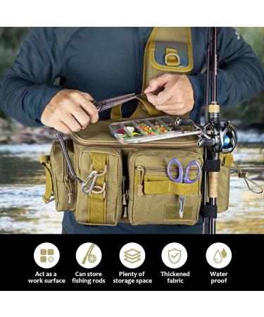 THKFISH Fishing Tackle Bag Sling Pack with Rod Holder | Portable Fly Fishing Box | Khaki-New Upgrade - Buy Online on GoSupps.com