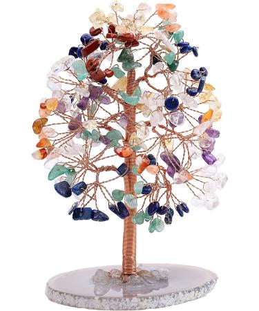 7 Chakra Tree of Life Agate Base - Handmade Gemstone Tree for Positive Energy, Feng Shui Decor, Money Tree Bonsai, Healing Crystals - Spiritual Gift - Buy Online on GoSupps.com