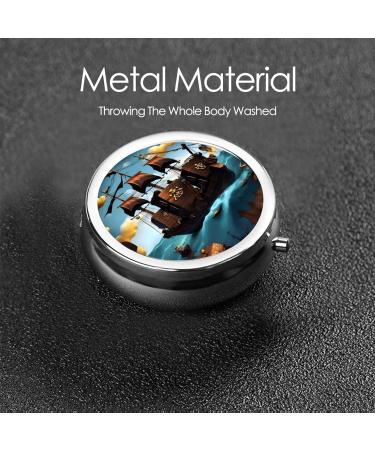 Cartoon Pirate Ship Round Pill Box - 3 Compartment Portable Organizer for Travel | Black - Buy Online on GoSupps.com