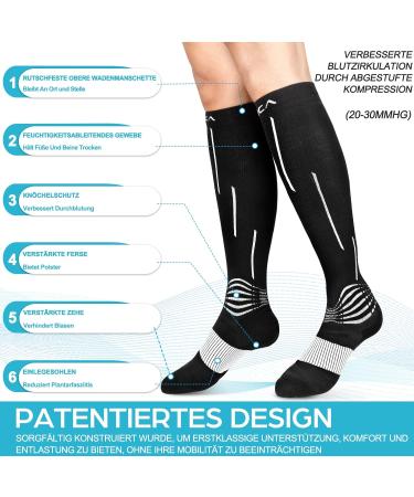 NEENCA Compression Stockings 20-30mmHg | Medical Support Socks for Pain Relief & Sports | Unisex Black & White - 1 Pair - Buy Online on GoSupps.com