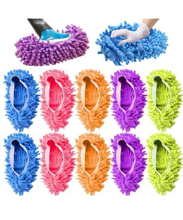 IUM 5-Pairs Mop Slippers Shoes for Floor Cleaning, 10 Pcs Microfiber Shoes Cover Reusable Dust Mops for Women Washable, Mop Socks for Foot Dust Hair Cleaners Sweeping House Office Bathroom Kitchen