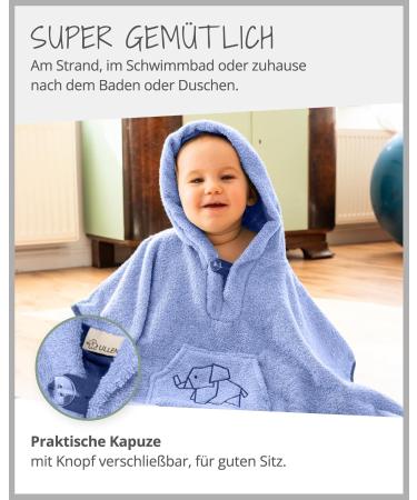 ULLENBOOM Bateponcho Babil | 100% Cotton Terry Bath Towel & Robe for Kids (1-3 Years) - Oeko-Tex Certified EU Made Blue - Buy Online on GoSupps.com
