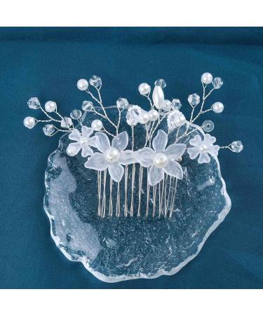 Allereya Crystal Pearl Wedding Hair Comb Barrette Rhinestone Pearl Flower Hair Comb Barrette Silver CZ Flower Bling Bridal French Pearl Head Comb Bride Hair Accessories for Women and Girls (Silver) - Buy Online on GoSupps.com