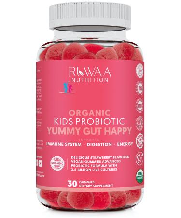 Kids Probiotic Gummies Organic Probiotics Kids for Digestive Health Immune Support Constipation Bloating. 2.5 Billion CFU Strawberry Flavor Chewable Probiotics for Children Ages 4+ 30ct (1)