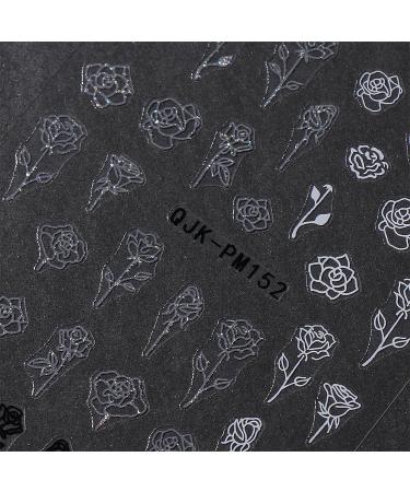 JMEOWIO 10 Sheets Glitter Black White Flower Nail Art Stickers Decals Self-Adhesive Cute Rose Nail Supplies Nail Art Design Decoration Accessories - Buy Online on GoSupps.com