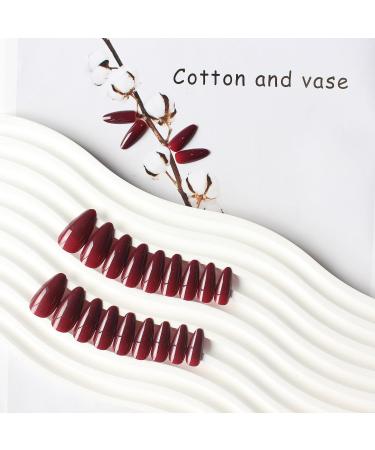 Dark Red Almond Shaped Press On Nails - KXAMELIE Acrylic Glue-On Nails for Women | Medium Length Daily Wear - Buy Online on GoSupps.com