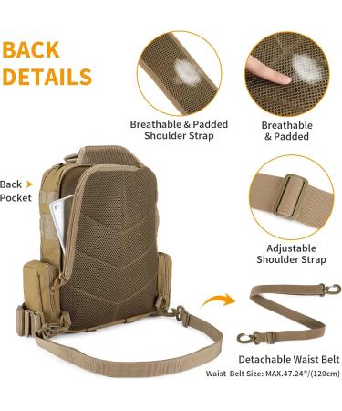 Enjohos Tactical Breast Pocket Military Shoulder Bag - Molle Sling Backpack for Men | Ideal for Hiking Trekking Travel & Camping - Brown - Buy Online on GoSupps.com