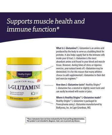 Healthy Origins L-Glutamine 10.6 oz - American-Made Non-GMO Supplement - Buy Online on GoSupps.com
