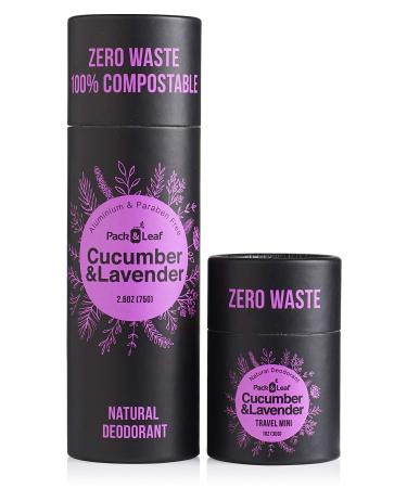 Zero Waste Deodorant Set  Plastic Free Natural Deodorant for Women & Men  Aluminum Free & Vegan  Full & Travel Size Biodegradable Eco Friendly Tubes  with Magnesium  Cucumber & Lavender (3.7oz set)