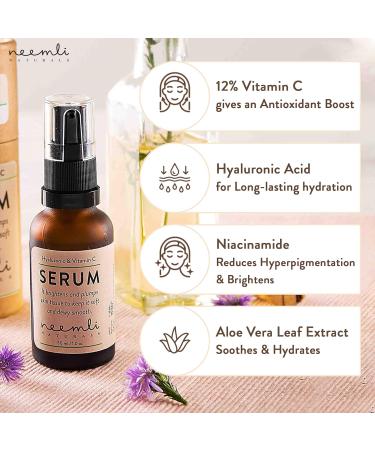 Neemli Naturals Hyaluronic & Vitamin C Serum - Light Non-Greasy Age-Defying Moisturizer for All Skin Types - Brighten & Hydrate Skin Tone 30ml (1 Fl Oz - Buy Online on GoSupps.com