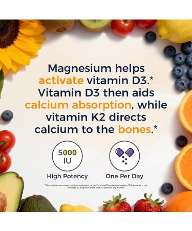 Vitalitown Vitamin D3 K2 with Magnesium 5000 IU D3 100 mcg K2 as MK-7 Magnesium Glycinate Non-GMO No Gluten 3-in-1 Formula for Bone Heart & Immune Health 60 Capsules - Buy Online on GoSupps.com