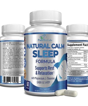 Natural Calm Sleep Aid with Magnesium L-Theanine Melatonin GABA 5-Htp | Sleep Aid | Non-GMO - 60 Capsules 60 Count (Pack of 1)