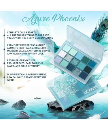 UCANBE Eyeshadow Palette – Shimmer Matte Glitter Metallic Cool Tones Shades 15 Color - Azure Phoenix - Buy Online on GoSupps.com