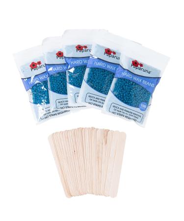 Paparuna Azulene hard wax beans 5 100 g of bags wax warmer pearls and wooden spatula - for hair removal bikini body legs back face chest face eye brow nose brazil
