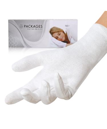 PACKAGES 4 Pairs Moisturizing Gloves Cotton Gloves for Eczema and Dry Hands Breathable Washable White Cotton Gloves Overnight Bed time Gloves Medium Size(4 Pairs)