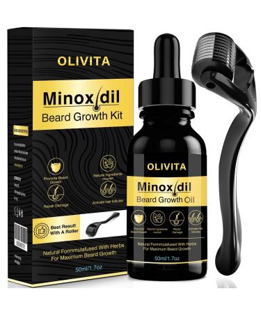 HJZWTS 5% Minoxidil Beard and Hair Growth Serum Kit For Men With Biotin & Caffeine Promotes Stronger Thicker Fuller Growth Unscented 1.7oz
