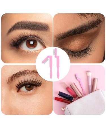 2 Pcs Folding Eyelash Comb & Eyebrow Comb - Stainless Steel Lash Separator Tool for Mascara & Makeup - Professional Pink Eyelash & Brow Applicator - Buy Online on GoSupps.com