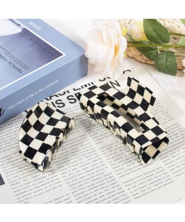 Checkered Hair Claw Clips - Vintage Classic Black White Lattice Print Barrettes - Strong Hold Clamp Hair Clips - Tortoise Y2K Aesthetic Hair Accessories for Women Girls - 2 Pack - Buy Online on GoSupps.com