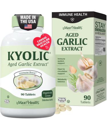 Maxi Health Kyolic Organic Garlic Supplement - Kosher Garlic Tablets with Kyolic Aged Garlic Extract for Immune Support - Vegetarian Garlic Pills (90 Count) 90 Count (Pack of 1)