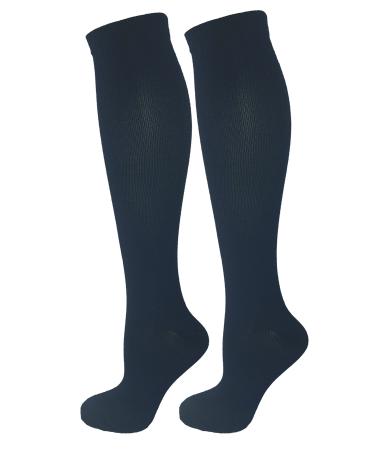 2 Pair Navy Blue Small/Medium Ladies Compression Socks, Moderate/Medium Compression 15-20 mmHg. Therapeutic, Occupational, Travel & Flight Knee-High Socks. Womens and Mens Hosiery. Small-Medium Two Navy Blue Pair