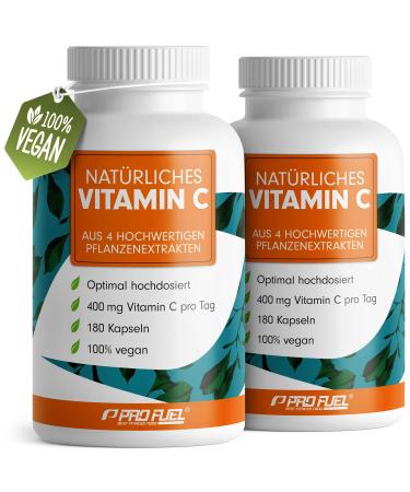 Natural vitamin C - 2x180 capsules - with 400 mg vitamin C from AMLA Acerola Camu -Camu & rose hips per day - vitamin C complex - 100% vegan - without additives - 6 monthly supply - Made in germany 2x 180 capsules