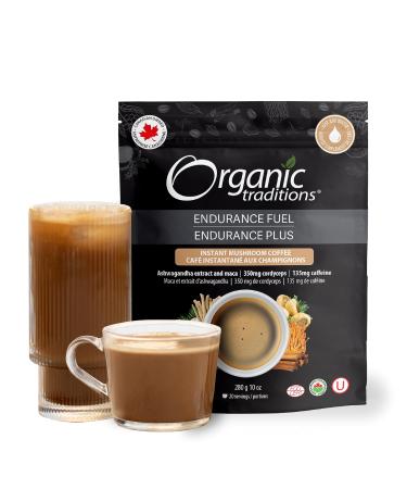 Organic Traditions | Endurance Fuel Mushroom Coffee | 100% Organic Instant Mushroom Coffee with Cordyceps Ashwagandha Extract & Maca | 135mg of caffeine per cup | 280 grams / 10oz Bag