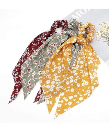 Vintage Floral 2-in-1 Chiffon Hair Scrunchies Scarves - 5pcs Set for Women and Girls - Buy Online on GoSupps.com