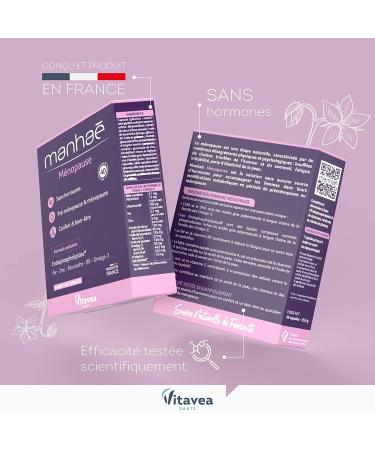 Vitavea Manha - Menopause and Pre-Menopause Food Supplement without Hormones - for Comfort & Wellness - Folic Acid Omega 3 Zinc Iron - 30 Capsules - 1 Month Treatment - Made in France - Buy Online on GoSupps.com