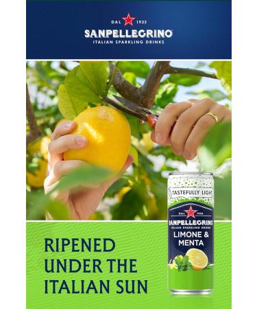 San Pellegrino Italian Sparkling Drinks Tastefully Light Canned Soft Drink 74 k Cals per Can 330ml - Pack of 12 - Lemon & Mint - Buy Online on GoSupps.com