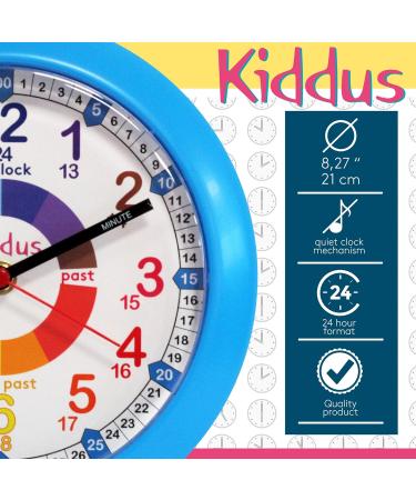 Kiddus Children's Wall Clock - Silent Analogue Time Teacher | Multi-Language Time Learning in English Blue - Buy Online on GoSupps.com