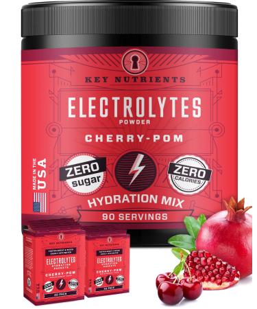 KEY NUTRIENTS Electrolytes Powder No Sugar - Sweet Cherry-Pom Electrolyte Drink Mix - Hydration Powder - No Calories Gluten Free - Powder and Packets (20 40 or 90 Servings) Cherry Pom 90 Servings