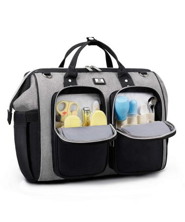 Pomelo Best Baby Changing Bag with Pram Clips and Changing Mat Grey With Black