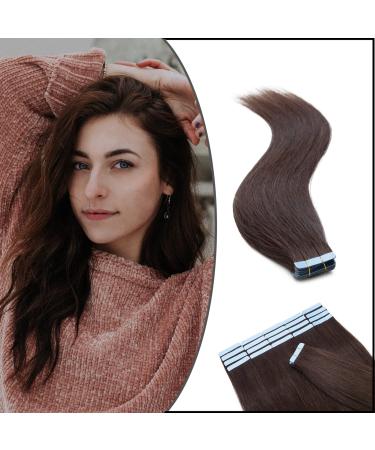 Elailite Tape in Human Hair Adhesive Tape 20 Pieces Hair Extensions Straight 40cm 50g #02 Dark Brown