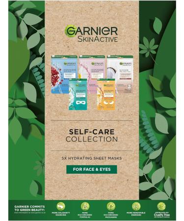 Garnier Self-Care Sheet Masks Gift Set - 5 Face & Eye Masks for Men & Women | Vegan & Biodegradable | Pampering Beauty Gift for Christmas - Buy Online on GoSupps.com