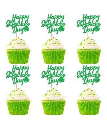 Keaziu 24 Pack Happy St. Patrick's Day Cupcake Toppers Lucky Four Leaf Shamrock Hat Cupcake Picks For Irish Festival Baby Shower Birthday Party Supplies Decoration 4 Black-12-new
