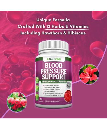 Blood Pressure Support Supplement - 13 Herbs & Vitamins - with Hawthorn Hibiscus Garlic & Olive Leaf Extract - Natural Supplement for Women & Men - High Strength Capsules - Non-GMO - 90 Day Supply - Buy Online on GoSupps.com