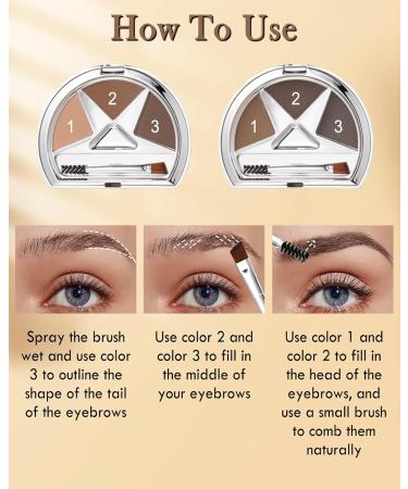 Eyebrow Powder Makeup Palette - Waterproof & Long Lasting 3 Colors Grey Brown Series for Natural Brows with Brush & Mirror - Buy Online on GoSupps.com