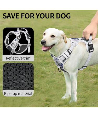 Heele Camouflage Dog Harness for Large Dogs | Reflective & Breathable Padded Harness | Anti-Train Breast Harness - Gray - Buy Online on GoSupps.com