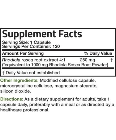 Bronson Rhodiola Rosea 1000mg - Adaptogenic Herb for Stress & Mood Support - Non-GMO 120 Veg Capsules - Buy Online on GoSupps.com