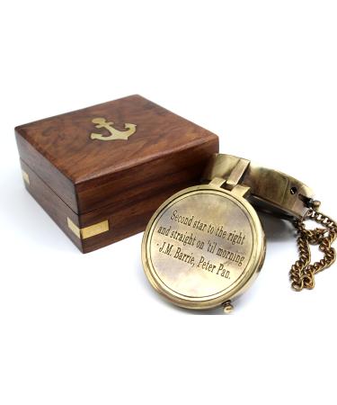 Second Star to The Right J. M. Barrie, Peter Pan Engraved Brass Compass